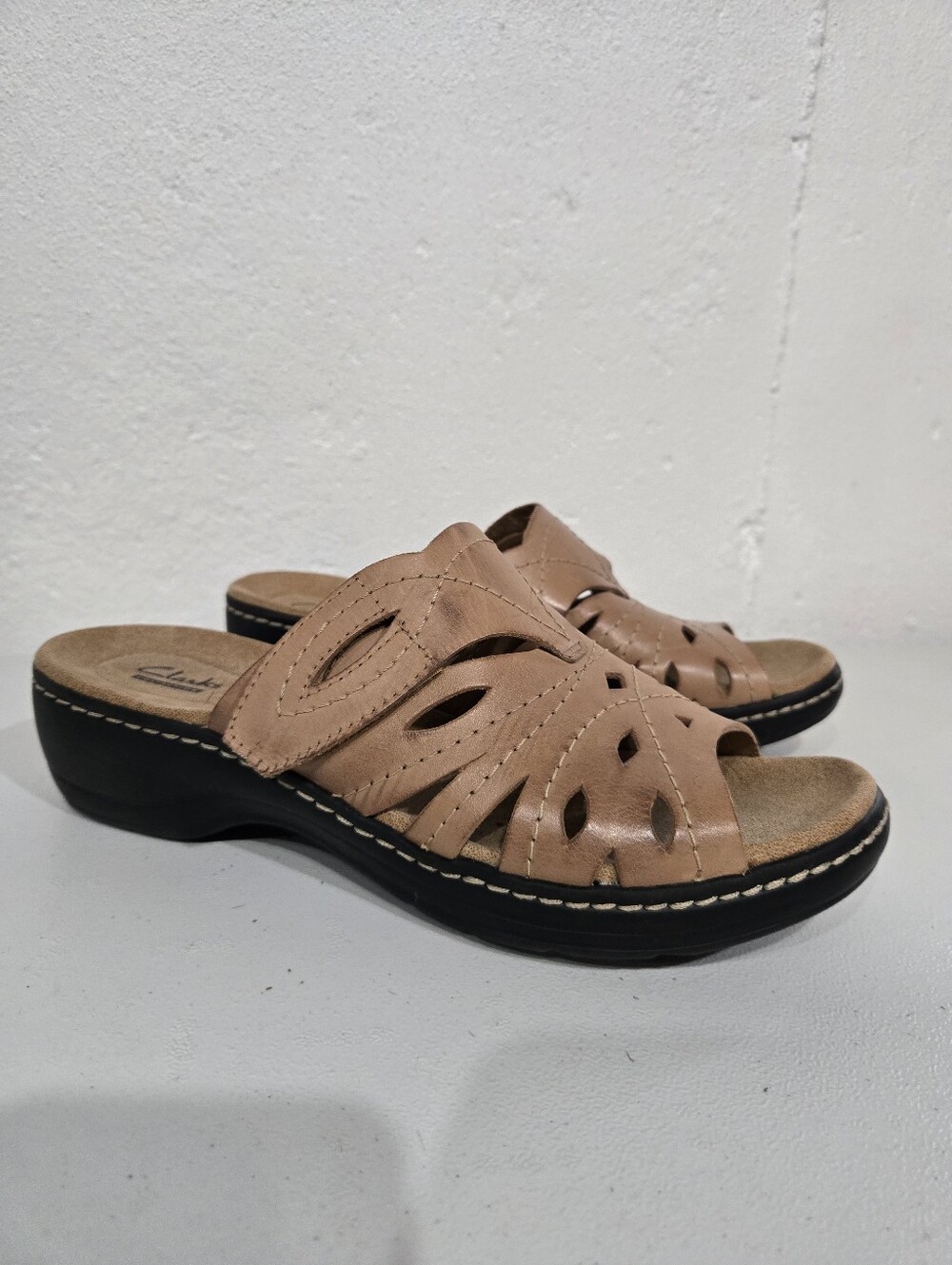 Clarks Tan Low Wedge Sandals